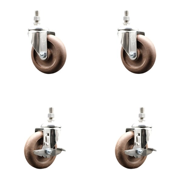Service Caster 4 Inch 316SS High Temp Glass Filled Nylon 10mm Stem Caster Brakes SCC, 2PK SS316TS20S414-GFNSHT-M1015-2-TLB-2 - main